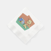 猫および魚ボールのclipart 縁ありカクテルナプキン (角)