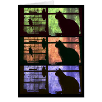 猫および鳥-カード