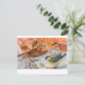 猫および鳥 ポストカード (スタンド正面)