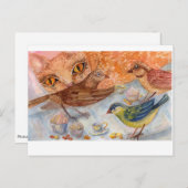 猫および鳥 ポストカード (正面/裏面)