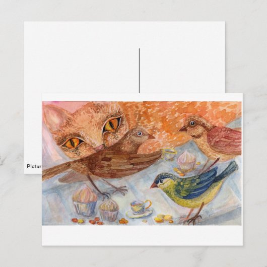 猫および鳥 ポストカード (正面/裏面)
