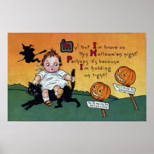 猫およびJOLの道標のヴィンテージハロウィンの子供 ポスター