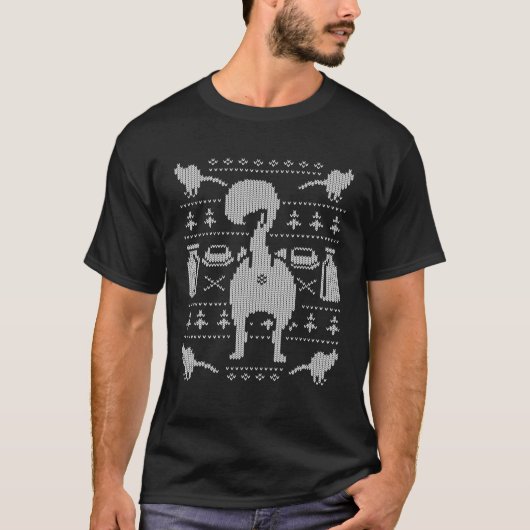 猫お尻子猫醜いクリスマスセーターおもしろい Tシャツ (正面)