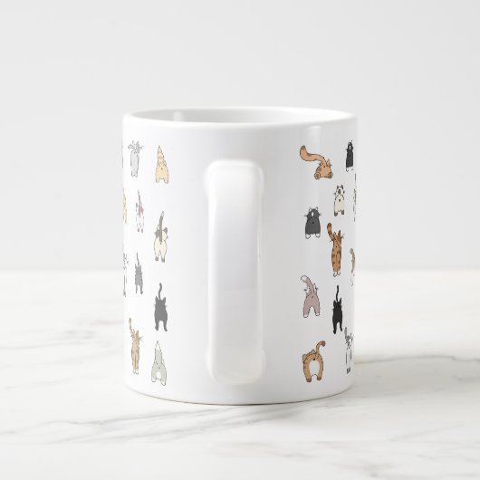 猫お尻、熱狂する猫レディ、猫お尻、おもしろい猫 ジャンボコーヒーマグカップ (裏面)