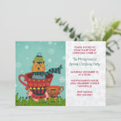 猫お洒落がティーカップに座るクリスマスパーティー 招待状 (スタンド正面)