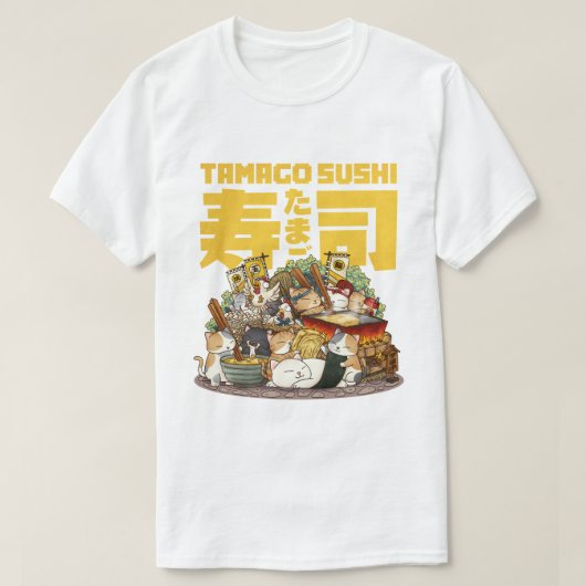 猫お洒落たまご寿司ワークショップ Tシャツ (デザイン正面)