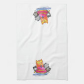 猫お洒落とお誕生日ケーキ キッチンタオル (縦)