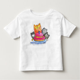 猫お洒落とお誕生日ケーキ トドラーTシャツ