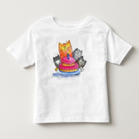 猫お洒落とお誕生日ケーキ トドラーTシャツ (正面)