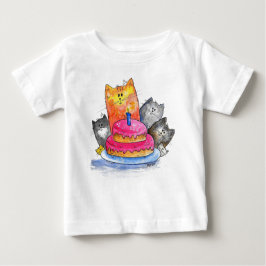 猫お洒落とお誕生日ケーキ ベビーTシャツ
