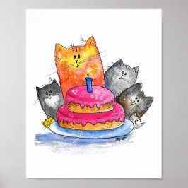 猫お洒落とお誕生日ケーキ ポスター
