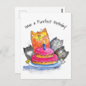 猫お洒落とお誕生日ケーキ ポストカード (正面/裏面)