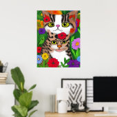 猫お洒落と子フォークアーカラフルト ポスター (ホームオフィス)