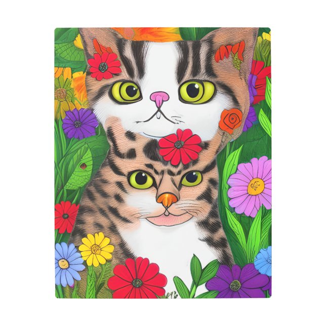 猫お洒落と子フォークアーカラフルト メタルプリント (正面)