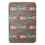 猫お洒落と犬にフォークアートの花 バスマット (正面縦)