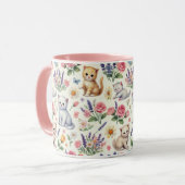 猫お洒落と花マグカップ – かわいいコーヒーカップ マグカップ (正面左)