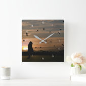 猫お洒落と鳥 スクエア壁時計 (ホーム)