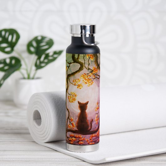 猫お洒落の木に浮かぶ絵画満月 ウォーターボトル (ヨガ)