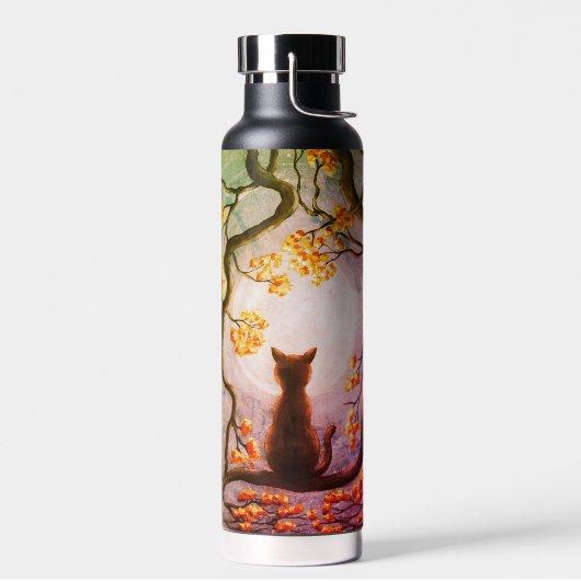 猫お洒落の木に浮かぶ絵画満月 ウォーターボトル (左面)
