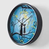 猫お洒落の黒い月 壁時計 (傾斜)