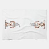 猫お洒落を頭に乗せた可愛い犬 キッチンタオル (横)