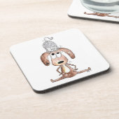 猫お洒落を頭に乗せた可愛い犬 コースター (左側)