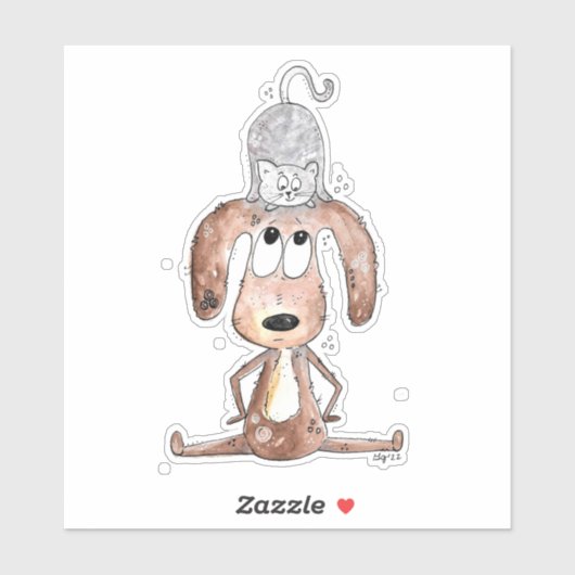 猫お洒落を頭に乗せた可愛い犬 シール (シート)