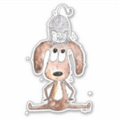 猫お洒落を頭に乗せた可愛い犬 シール (正面)