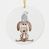 猫お洒落を頭に乗せた可愛い犬 セラミックオーナメント (正面)