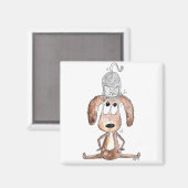 猫お洒落を頭に乗せた可愛い犬 マグネット (正面/裏面)