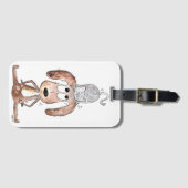 猫お洒落を頭に乗せた可愛い犬 ラゲッジタグ (正面横)