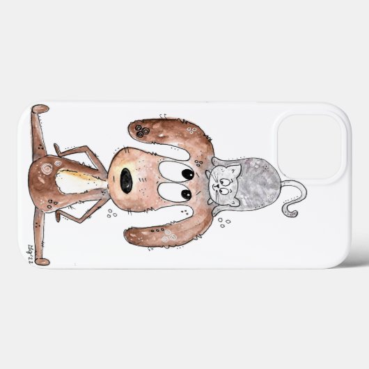 猫お洒落を頭に乗せた可愛い犬 Case-Mate iPhoneケース (裏面 (横))