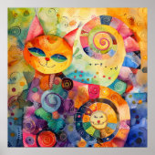 猫お洒落カラフルポスター ポスター (正面)