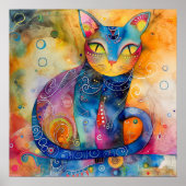 猫お洒落カラフルポスター ポスター (正面)