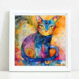 猫お洒落カラフルポスター ポスター