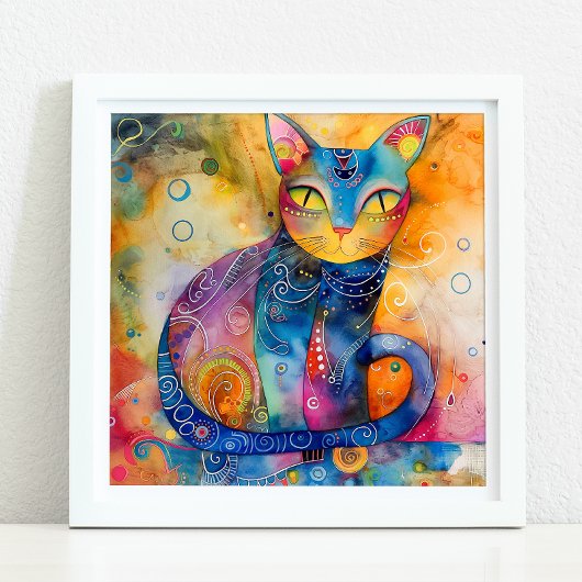 猫お洒落カラフルポスター ポスター