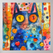 猫お洒落カラフルポスター ポスター (正面)