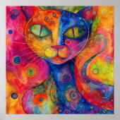 猫お洒落カラフルポスター ポスター (正面)