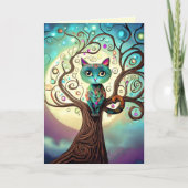 猫お洒落カラフル満月のアートワーク カード (正面)