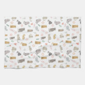 猫お洒落ニュートラルカラーイラストレーション キッチンタオル (横)