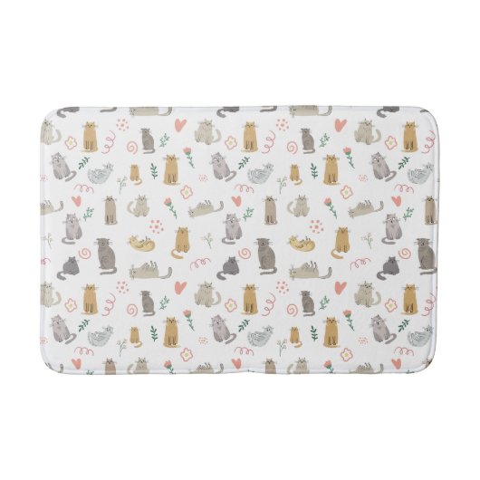 猫お洒落ニュートラルカラーイラストレーション バスマット (正面)