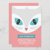 猫お洒落子供の誕生日パーティの招待状 招待状 (正面/裏面)