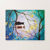 猫お洒落芸術の月 ジグソーパズル (横)