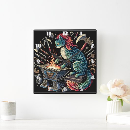 猫お洒落鍛造ファンタジー工房 スクエア壁時計 (ホーム)