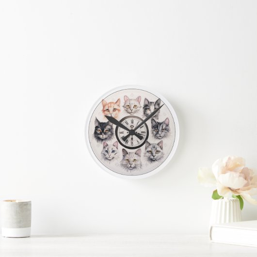 猫お洒落顔フェラ魅力的インデザイン ラウンド壁時計 (ホーム)