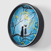 猫お洒落黒時計と月 壁時計 (傾斜)