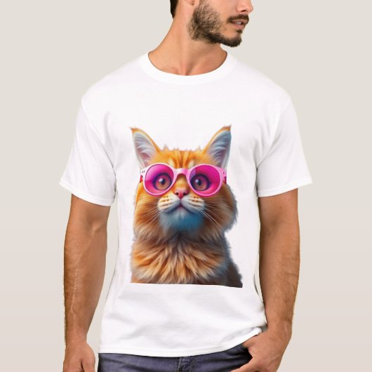 猫お洒落3Dサングラスティー Tシャツ (正面)