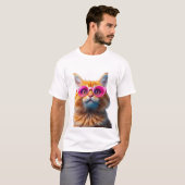 猫お洒落3Dサングラスティー Tシャツ (正面フル)