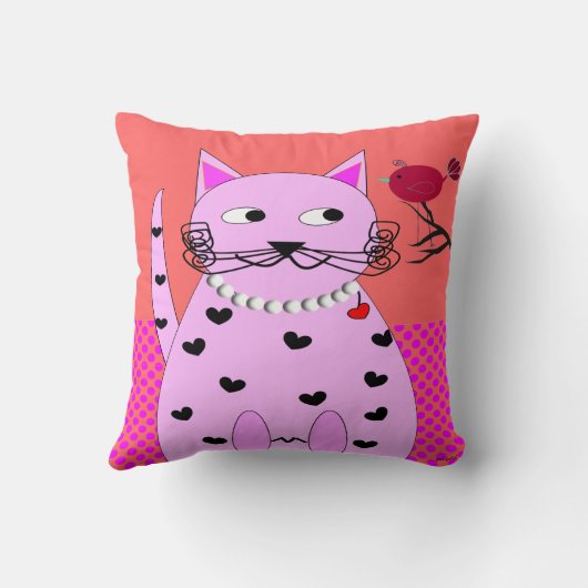 猫お洒落PIllow太い猫と鳥 クッション (裏面)