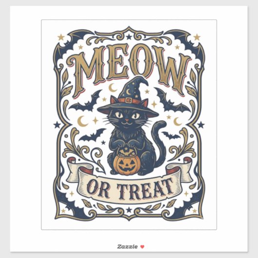 猫かお菓子か猫 ハロウィーン 怖い猫 ビンテージVec シール (シート)